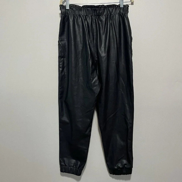 Abercrombie & Fitch‎ A&F Vegan Leather Paperbag Waist Jogger Black Pant Large - Picture 4 of 7